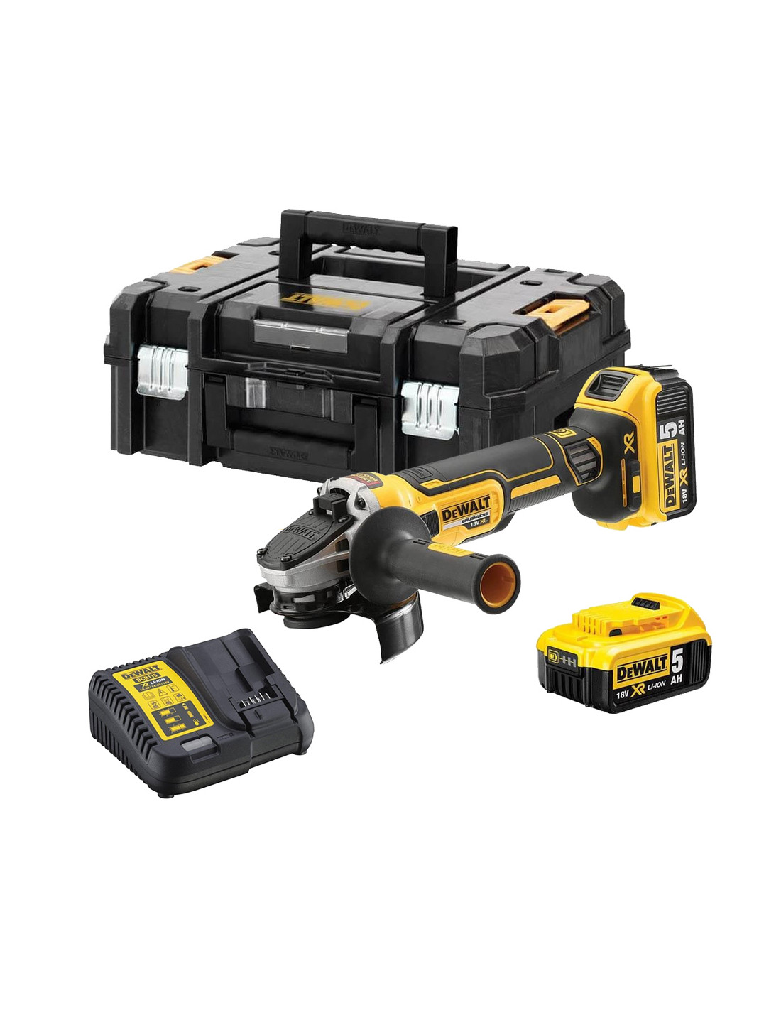 Amoladora 18V XR Sin Escobillas 125mm con 2 baterías 5Ah y maletín Dewalt DCG405P2