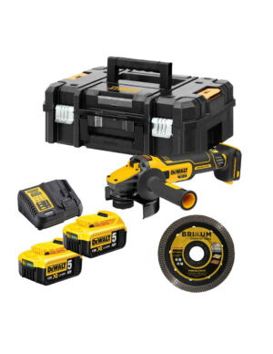 Amoladora sin escobillas 18v XR 125mm con 2 bat 5Ah y maletín + Disco Dewalt DCG409P2X