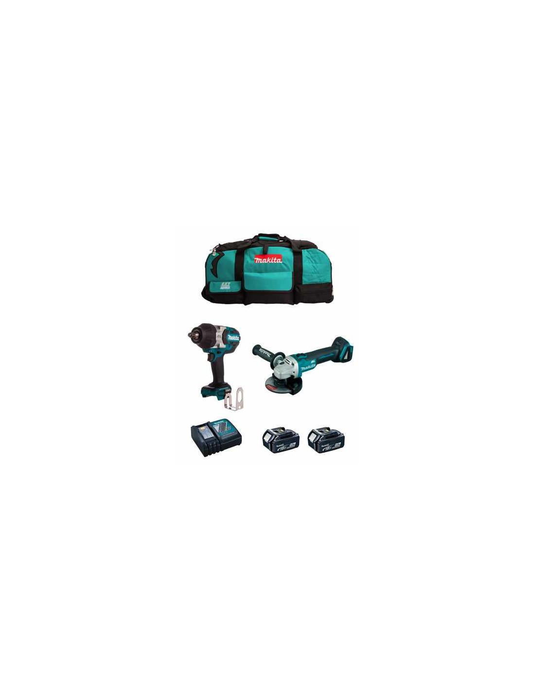 Kit Makita Llave de impacto DTW700 + Mini-amoladora DGA504 + 2bat 5Ah + cargador + bolsa LTX600 DLX2700BL2