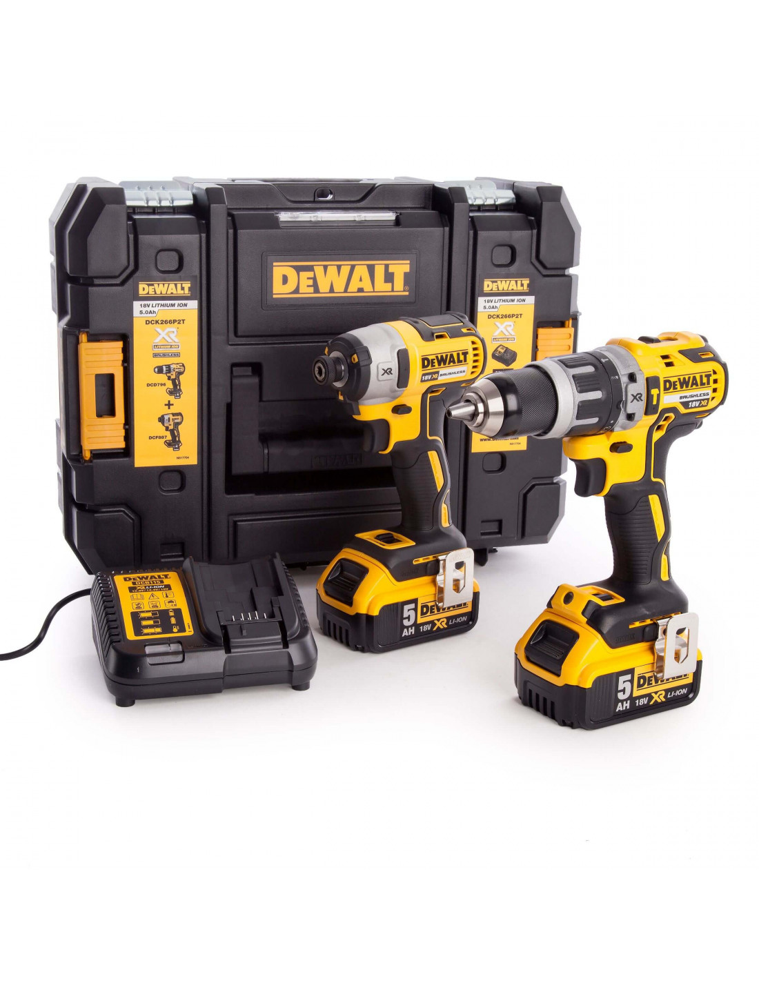 Set Taladro Percutor + Atornillador de Impacto 18V XR Dewalt DCK266P2T 2Bat 18V 5Ah