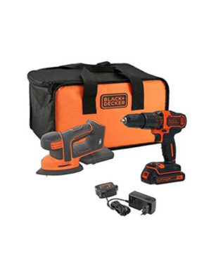 Set Taladro Percutor + Lijadora Mouse Black+Decker 18V + Bateria 1,5Ah y Bolsa de Transporte BCK23S1S-QW